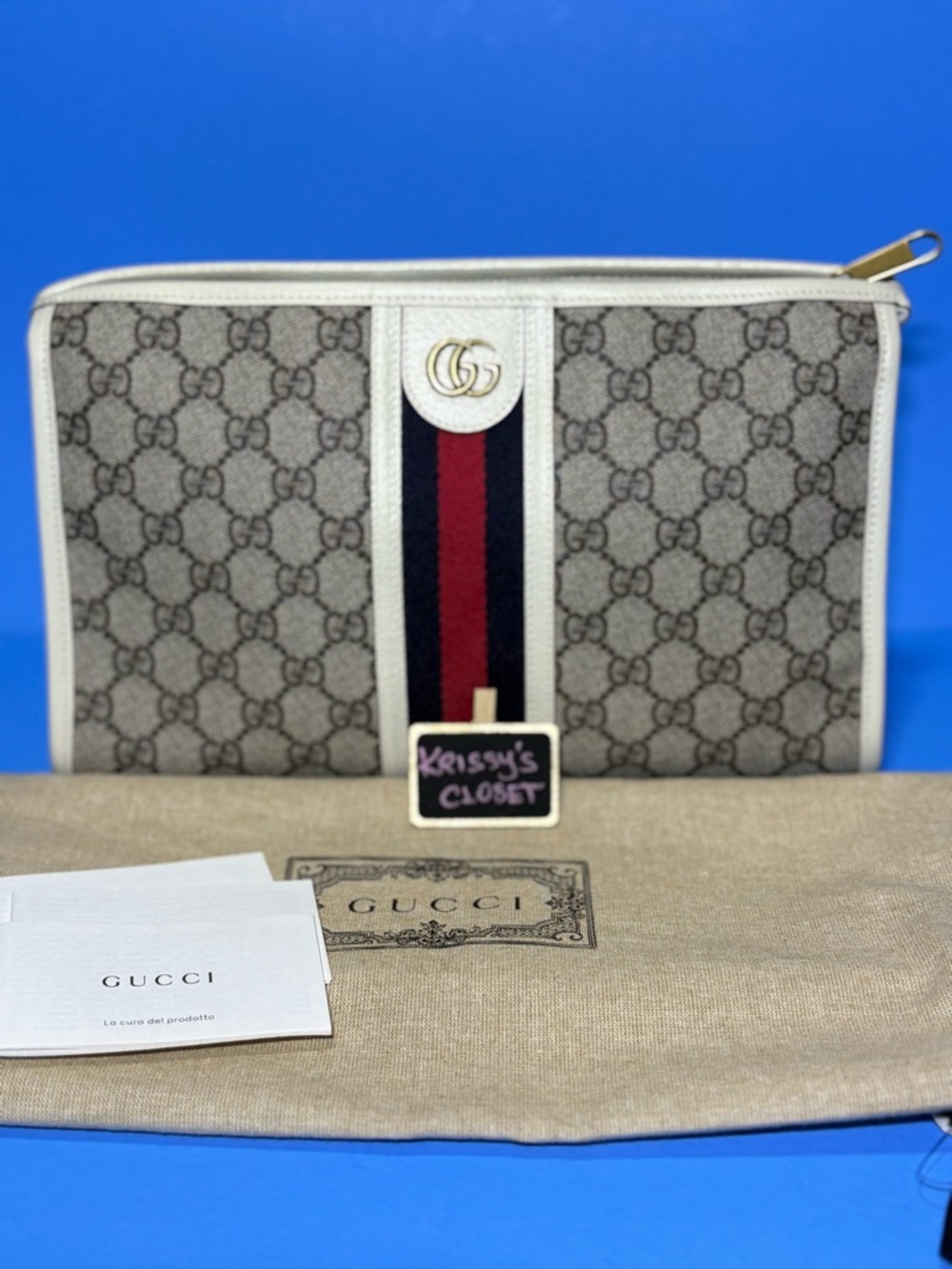 💯 Authentic Gucci Supreme Ophidia Clutch